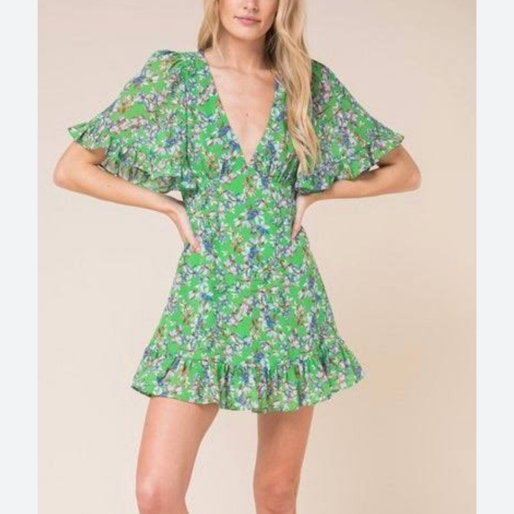 Skylar + Madison green floral mini dress